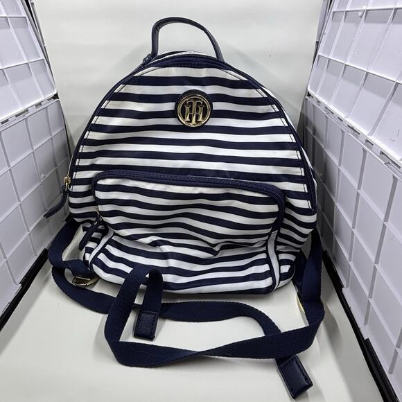 Tommy Hilfiger White and Blue Striped Backpack Shoulder Bag - Picture 1 of 7